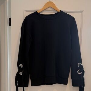 Elegant Black Sweatshirt with Sleeve Ties